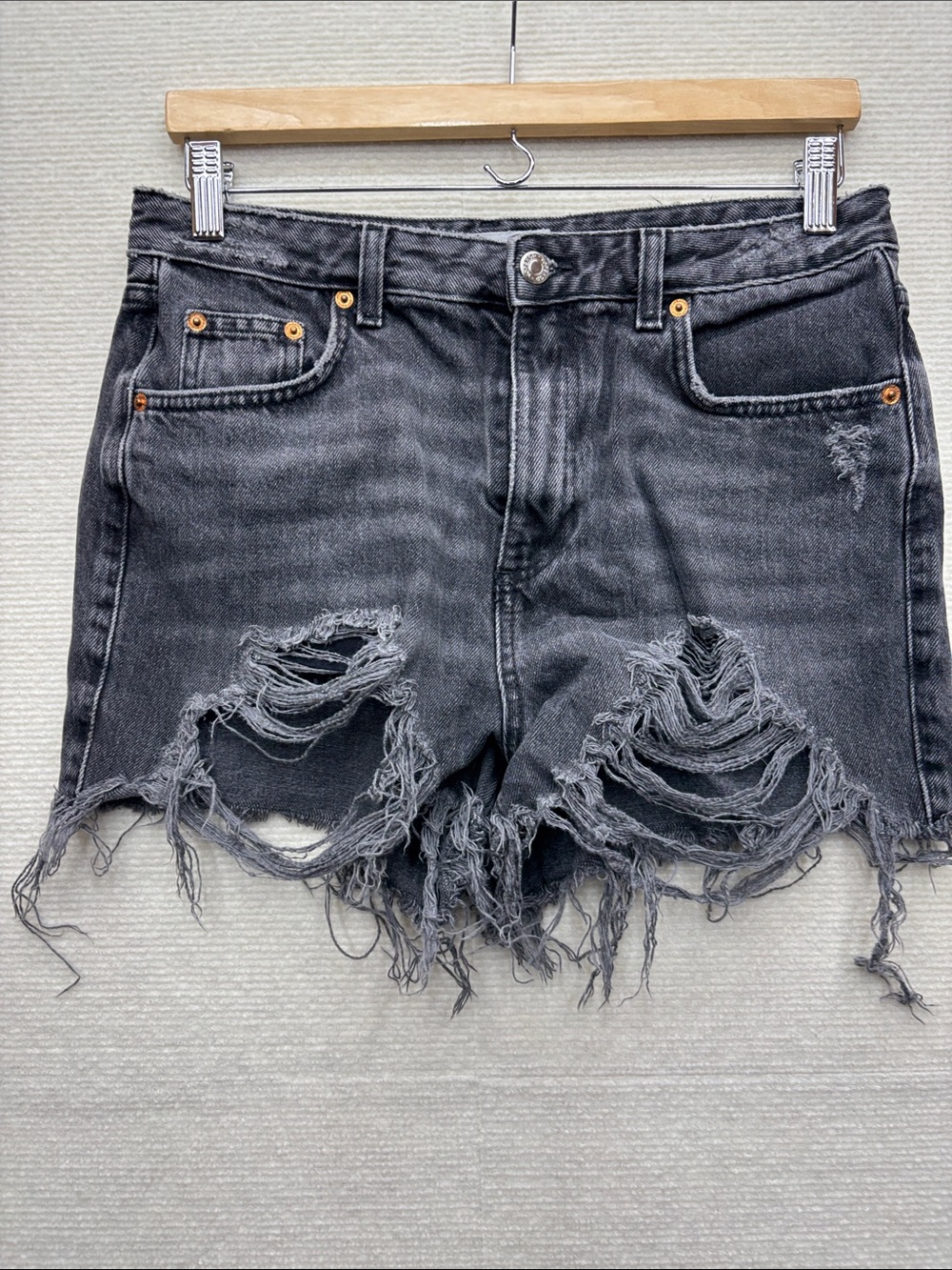 Topshop | mom Women's Distressed Black Denim Shorts 8